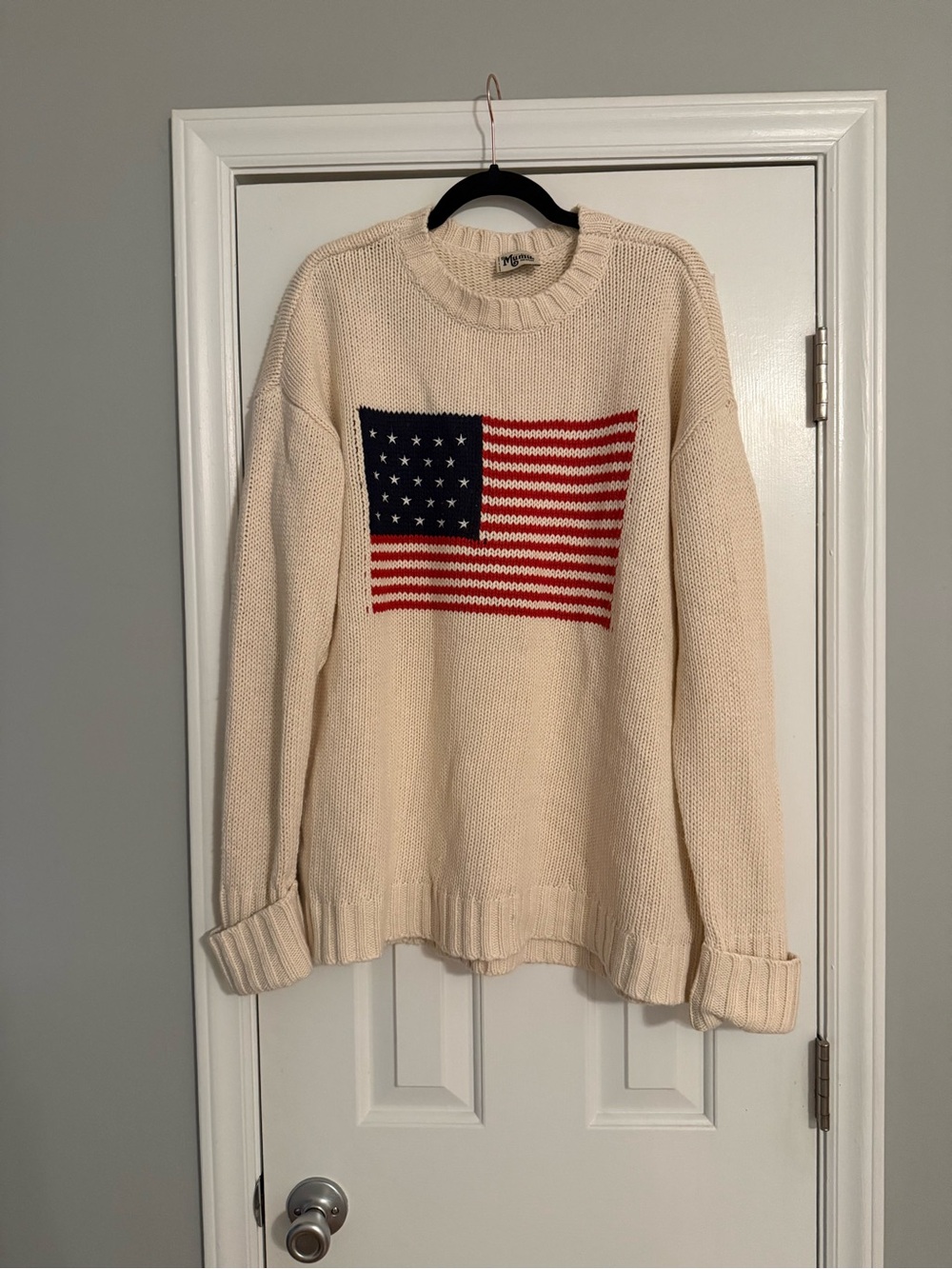 Show Me Your MuMu Cream Crewneck Sweater with Flag Motif